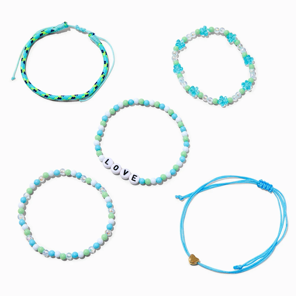 Turquoise Love Beaded Stretch Bracelet Set - 5 Pack