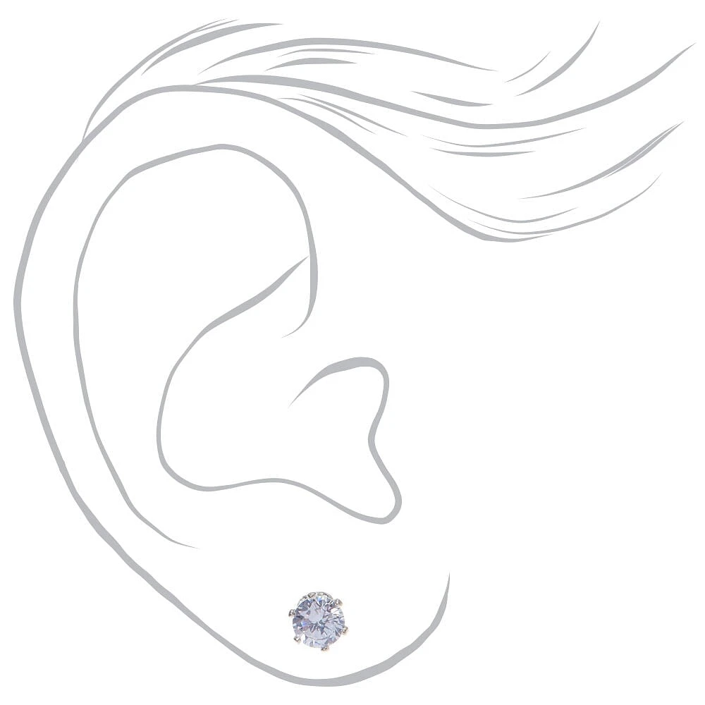 Silver-tone Cubic Zirconia 3mm, 4mm, & 5mm Round Stud Earrings - 3 Pack