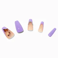 Butterfly Bling French Tip Squareletto Vegan Faux Nail Set - 24 Pack