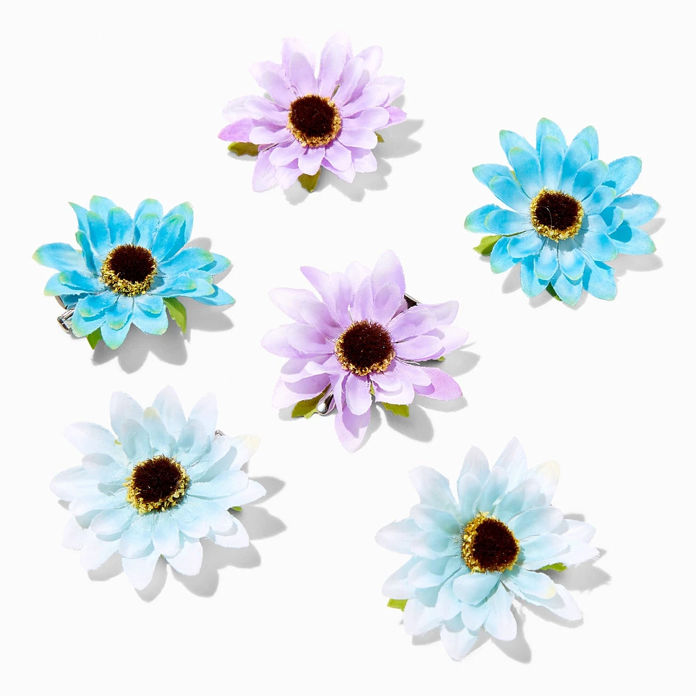 Blue & Purple Daisy Hair Clips - 6 Pack