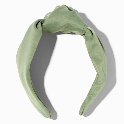 Olive Green Satin Knotted Headband