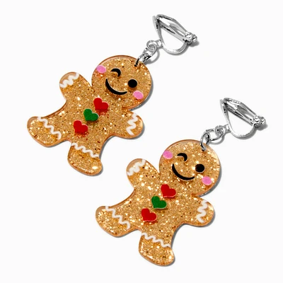 Gingerbread Man Clip-On Drop Earrings