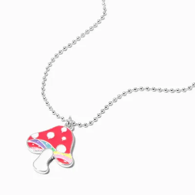 Red Groovy Mushroom Silver Pendant Necklace