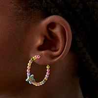 Rainbow Beaded Star Hoop Earrings