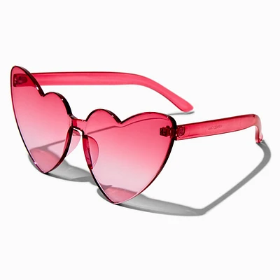 Bright Pink Heart Shaped Rimless Sunglasses