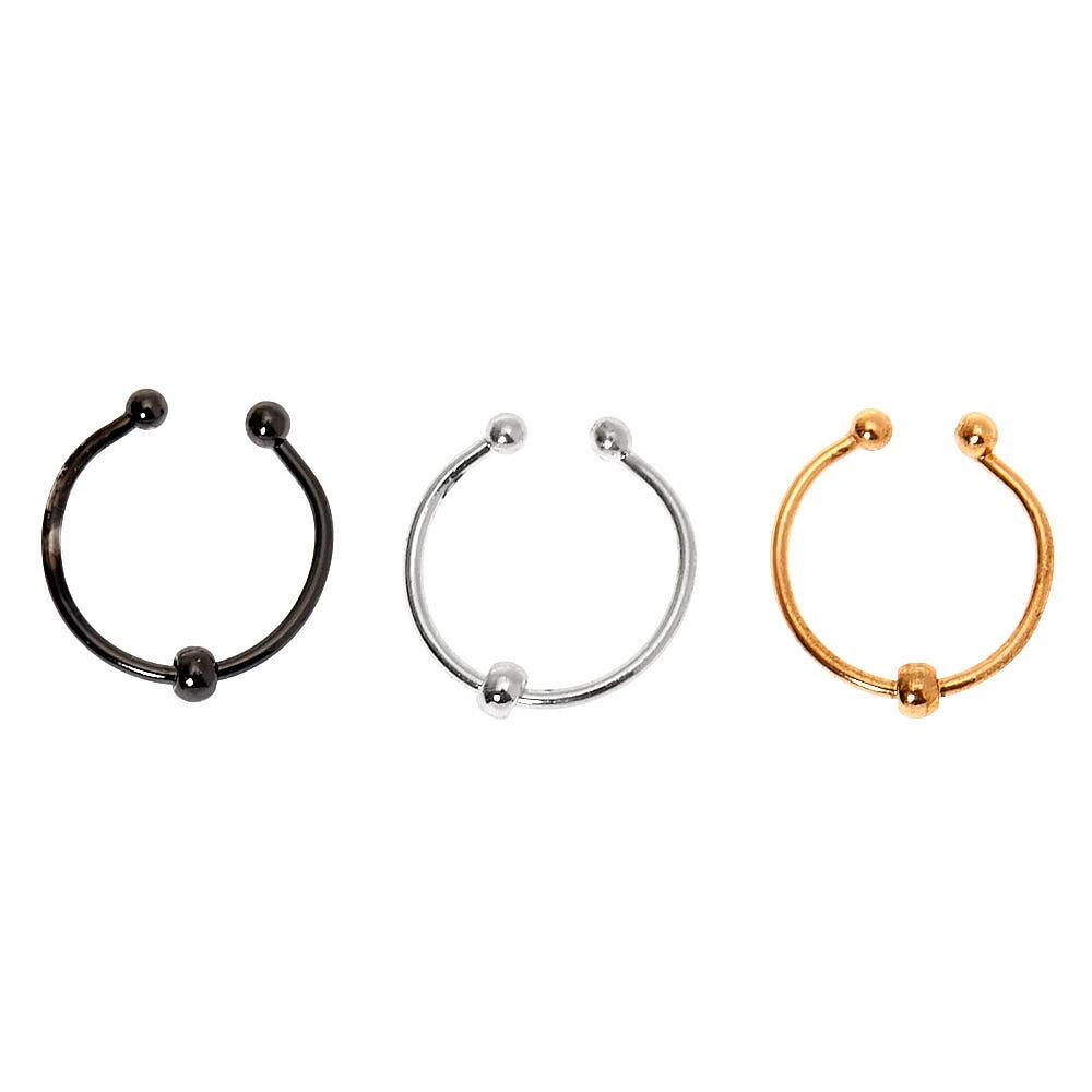 Mixed Metal Beaded Faux Hoop Nose Rings - 3 Pack