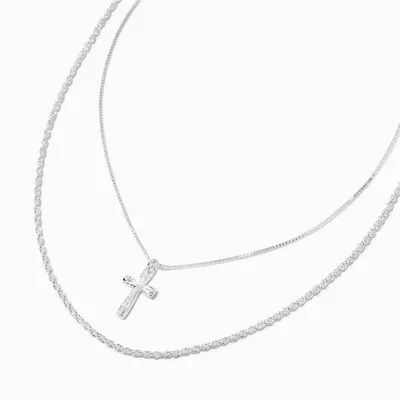 C LUXE by Claire's Sterling Silver Plated Cross Multi-Strand Necklace