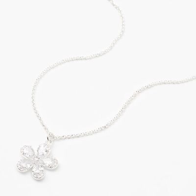 Silver Cubic Zirconia Flower Pendant Necklace
