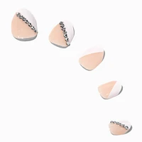 Geometric Gem French Tip Stiletto Press On Vegan Faux Nail Set - 24 Pack