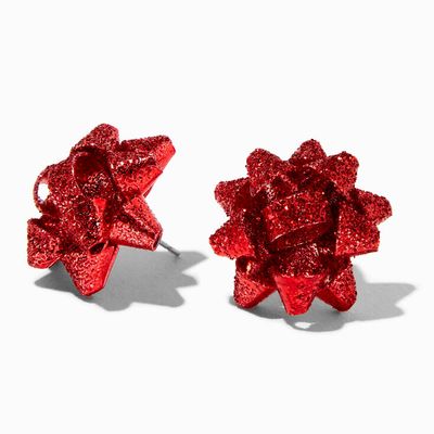 Red Christmas Gift Bow Stud Earrings