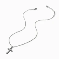 Silver-tone Pavé Cross Pendant Necklace