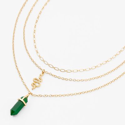 Gold Mystical Gem & Snake Metal Necklace - Green
