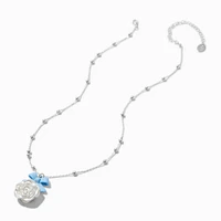 Blue Bow & Rose Pearl Silver-tone Necklace