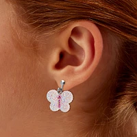 Pink Butterfly Textured Clip-On Drop Earrings