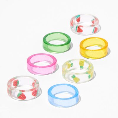 Claire's Club Rainbow Fruit Acrylic Rings (7 pack)