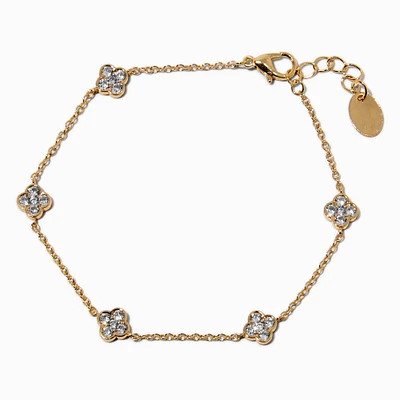 Gold-tone Cubic Zirconia Clover Chain Bracelet