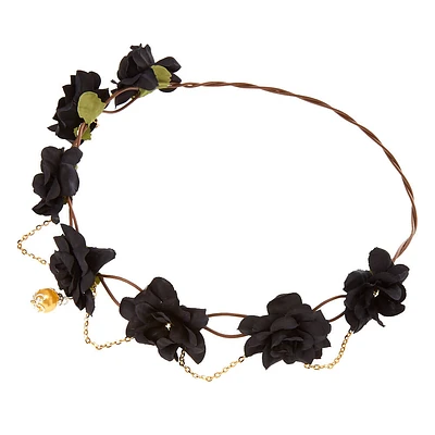 Gold-tone Chain Black Flower Crown Headwrap
