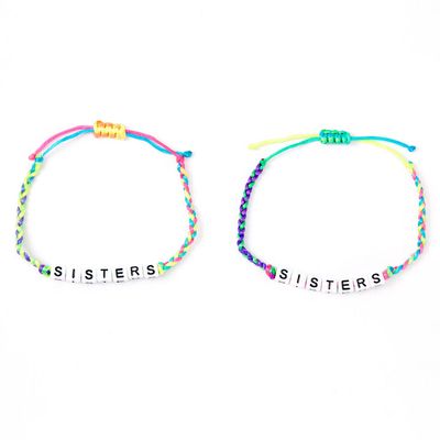 Neon Rainbow Sister Adjustable Braided Bracelets - 2 Pack