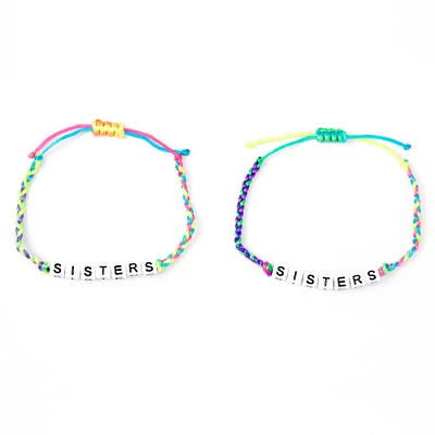 Neon Rainbow Sister Adjustable Braided Bracelets - 2 Pack