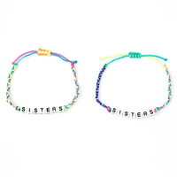 Neon Rainbow Sister Adjustable Braided Bracelets - 2 Pack