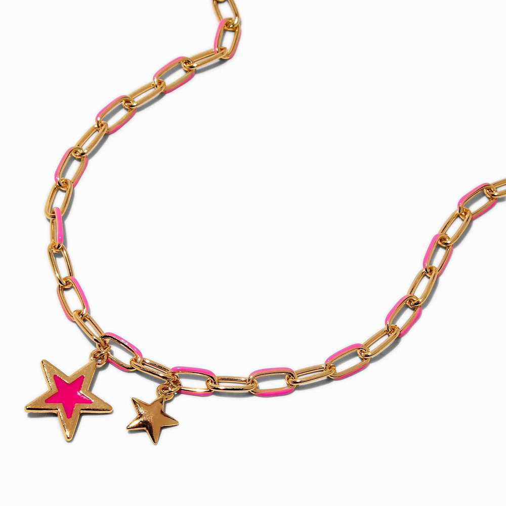 Hot Pink Star Paper Clip Chain Pendant Necklace