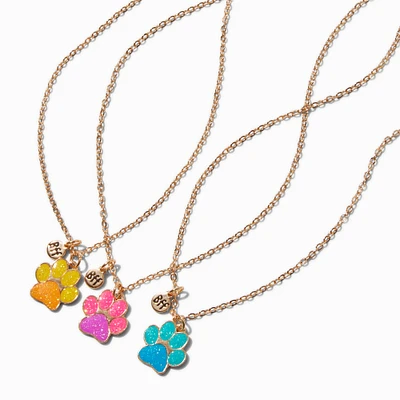 Best Friends Glitter Paw Pendant Necklaces - 3 Pack