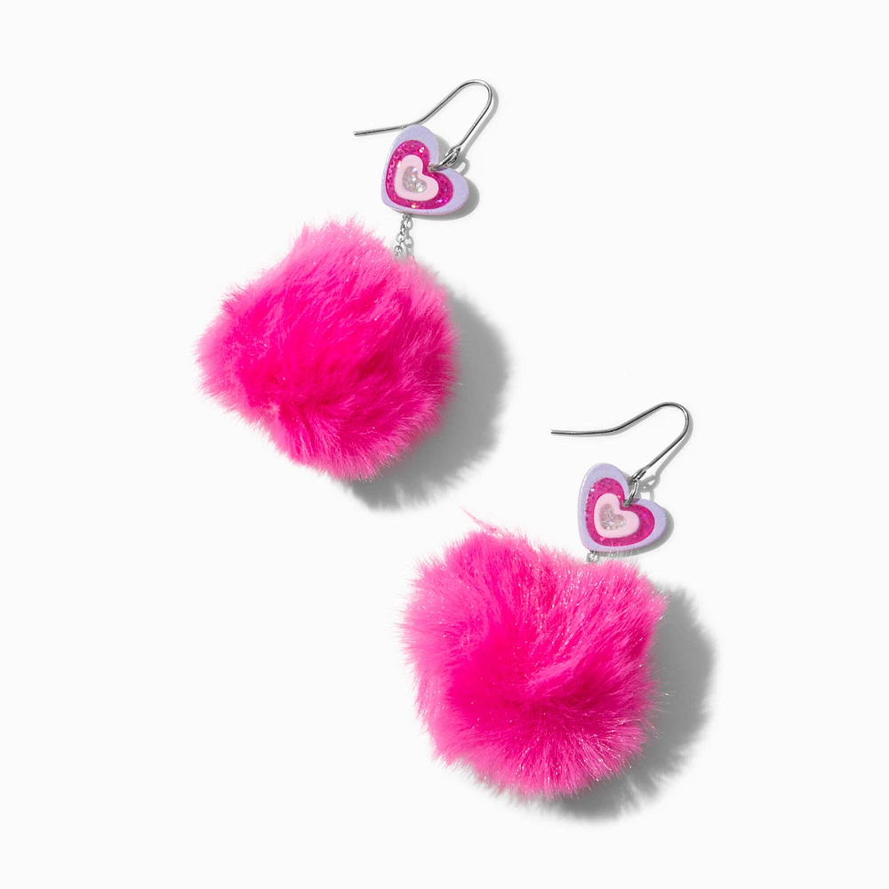 Radiating Heart Pom Pom Drop Earrings