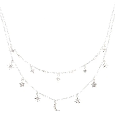 Silver Celestial Charm Multi-Strand Necklace