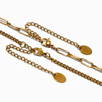 Gold-tone Stainless Steel Curb & Paperclip Chain Necklaces - 2 Pack