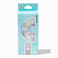 White Iridescent Pearl Squoval Vegan Faux Nail Set - 24 Pack