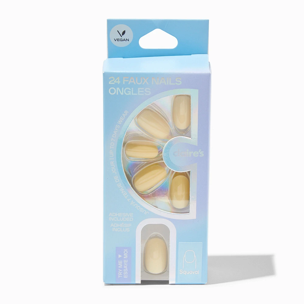 Glossy Butter Yellow Squoval Vegan Faux Nail Set - 24 Pack