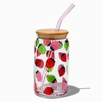 Strawberry Print Mason Jar Tumbler