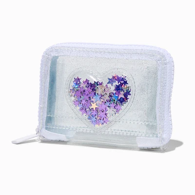 Shaker Heart Clear Zip Around Wallet