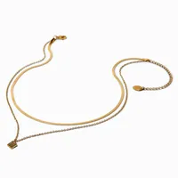 Gold-tone Stainless Steel Cubic Zirconia Initial Pendant Multi-Strand Necklace
