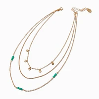 Green Beaded Gold-tone Multi-Strand Necklace