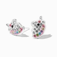 Sterling Silver Multicolored Crystal Unicorn Stud Earrings