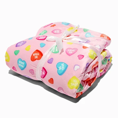 Valentine's Day Candy Heart Sherpa Blanket