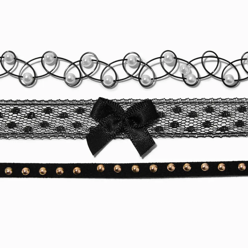 Claire's Black Lace & Pearl Choker Necklaces - 3 Pack