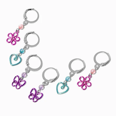 Wire Butterfly, Heart, & Daisy Hoop Earrings - 3 Pack