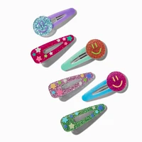 Glitter Happy Face Snap Hair Clips - 6 Pack