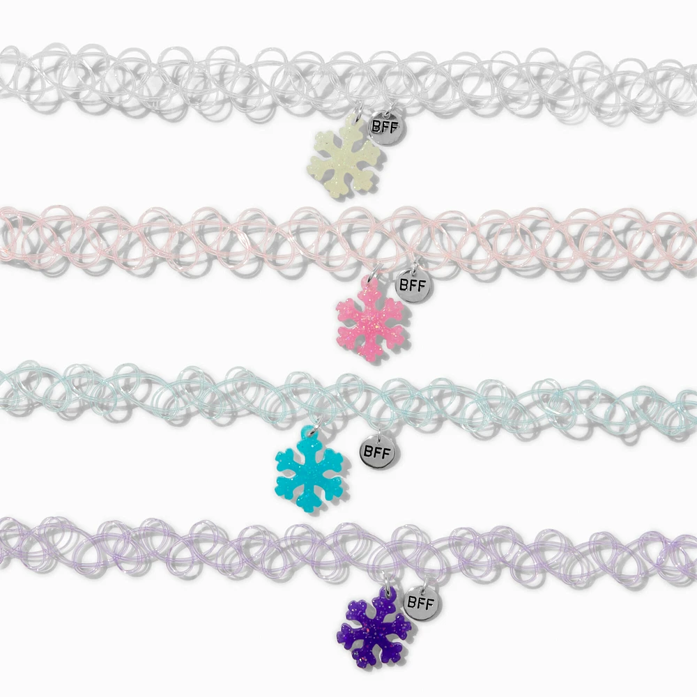 Best Friends Snowflake Tattoo Choker Necklaces - 4 Pack