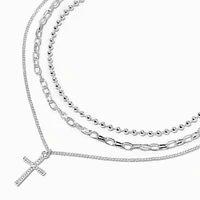 Silver-tone Paperclip & Ball Chain Cross Necklaces - 3 Pack