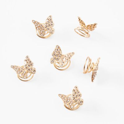 Gold Butterfly Rhinestone Hair Spinners - 6 Pack