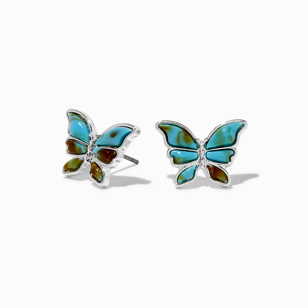 Silver-tone Cowgirl Butterfly Stud Earrings