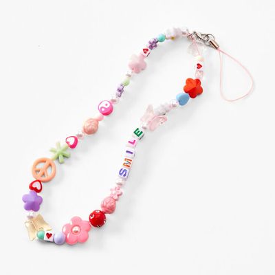 Pink Icon Beaded Phone Strap