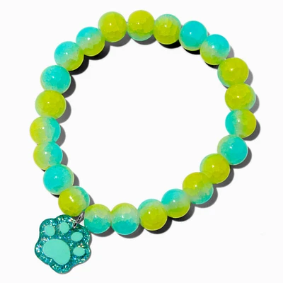 Glittery Paw Print Charm Beaded Stretch Bracelet