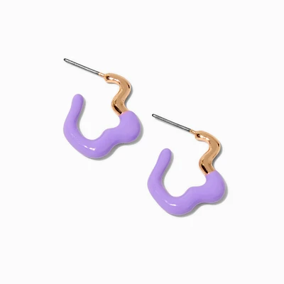 Purple Drippy Gold-tone Hoop Earrings