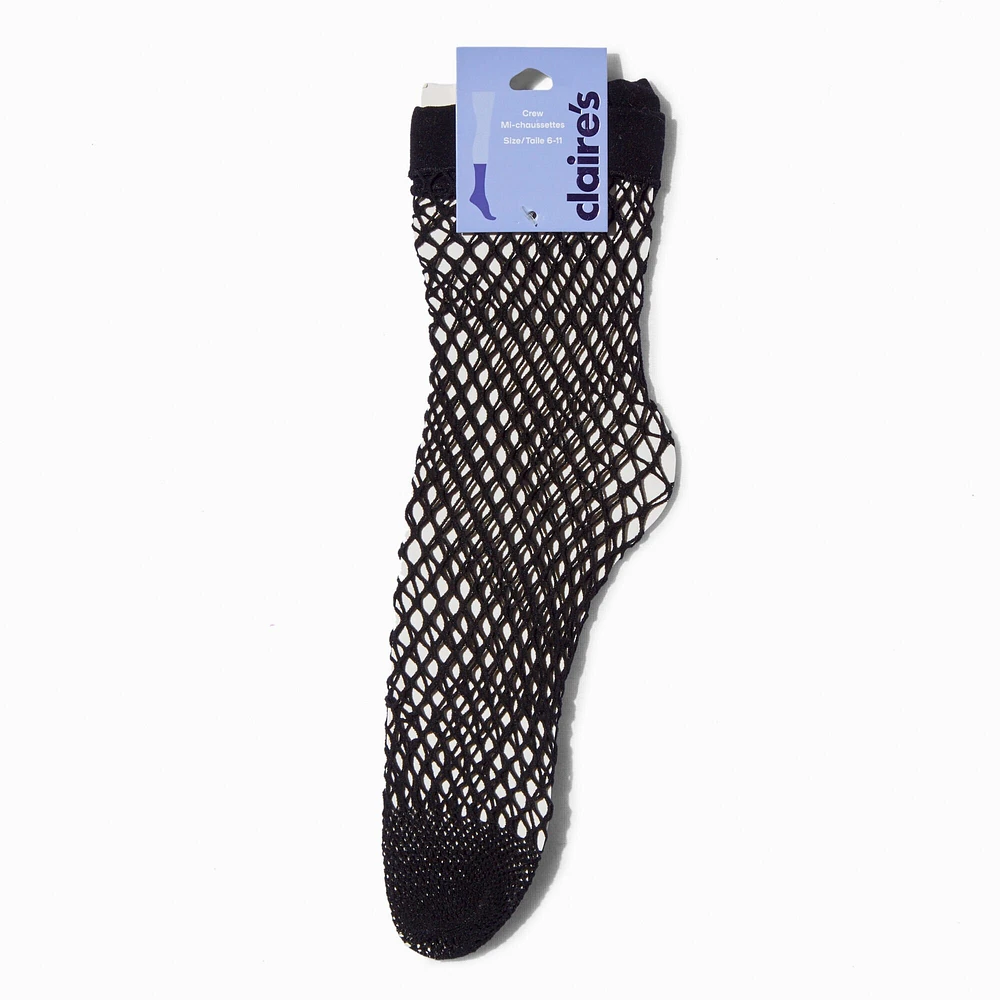 Black Fishnet Crew Socks