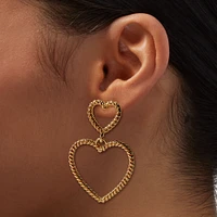 Gold-tone Twisted Double Heart 2" Drop Earrings