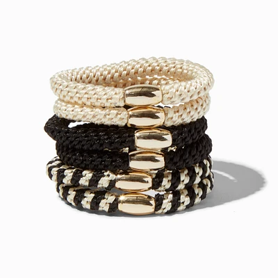 Black & Gold-tone Beaded Hair Ties - 6 Pack